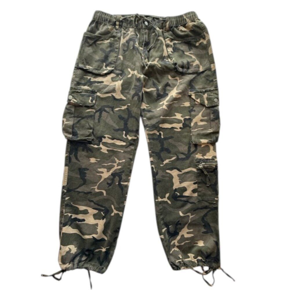 Casei Camo Print Elastic Waist & Drawstring Legs Cargo Pants- Size XXL